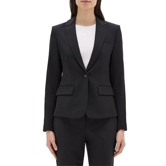 Theory Classic Slim-Fit Black Wool Blazer | Size 10 - Picture 5 of 11